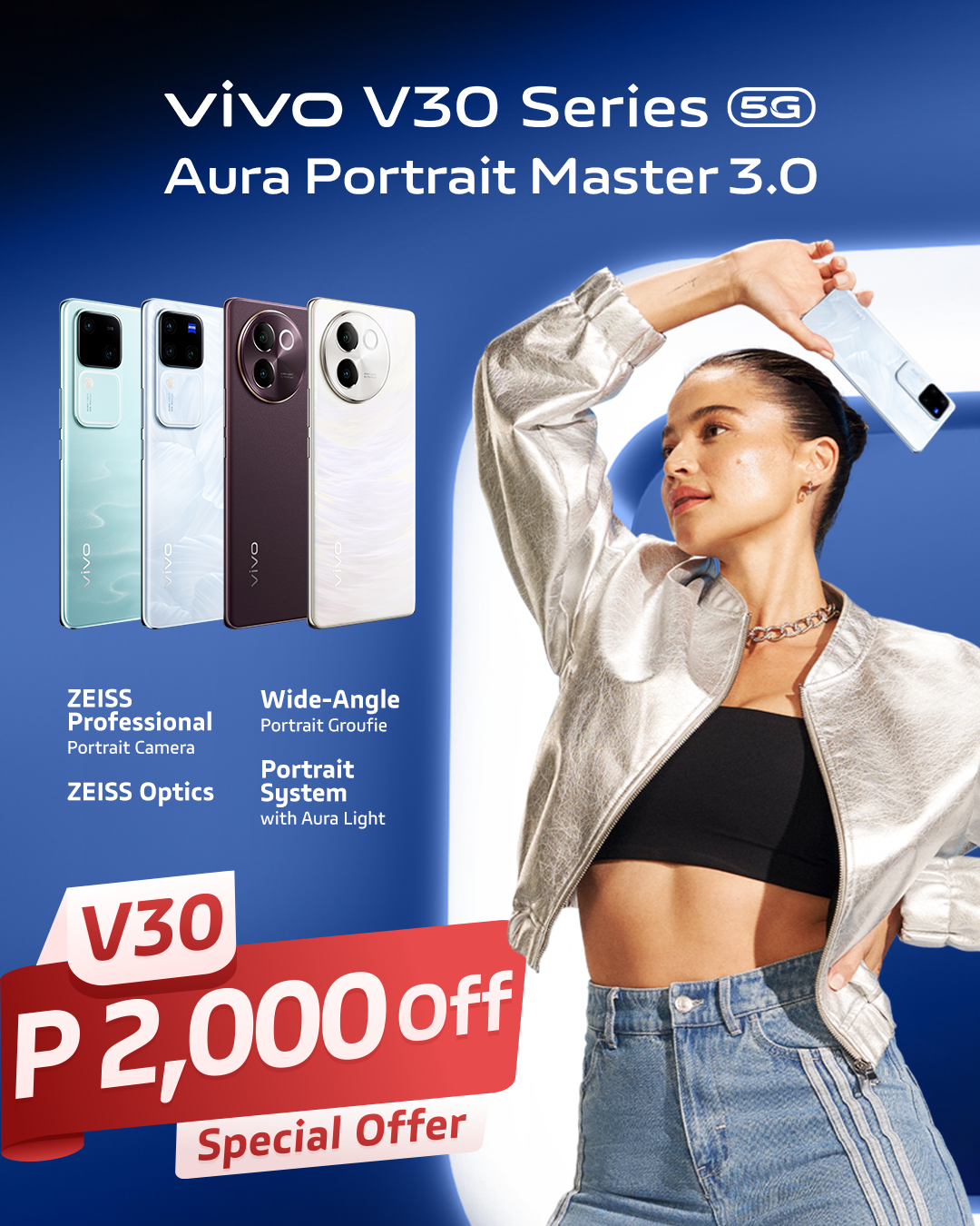 Get the vivo V30 5G now for only Php 22,999 at vivo website, Shopee, Lazada, and TikTok or at any concept store or kiosk nationwide.