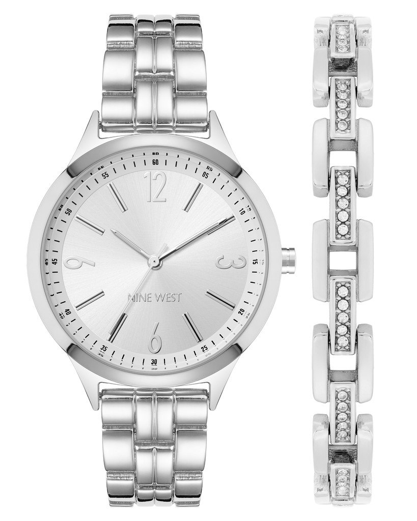 Nine West Silver Round Watch with Bracelet